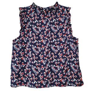 Laundry Women's NWT L/XL Top Blouse Ruffle Sleeveless Crew Neck Red Blue Floral